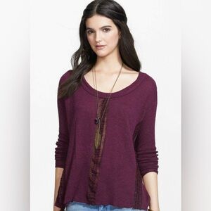 Free People Lace Road 
Hi-Lo Purple Long Sleeve Sweater